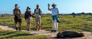 Group in Galapagos Islands with Sea Lion
