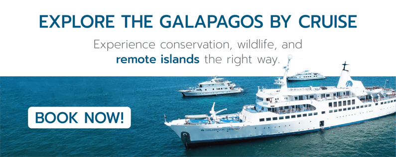 Galapagos cruise CTA banner inviting travelers to book a wildlife and conservation cruise through remote islands. 