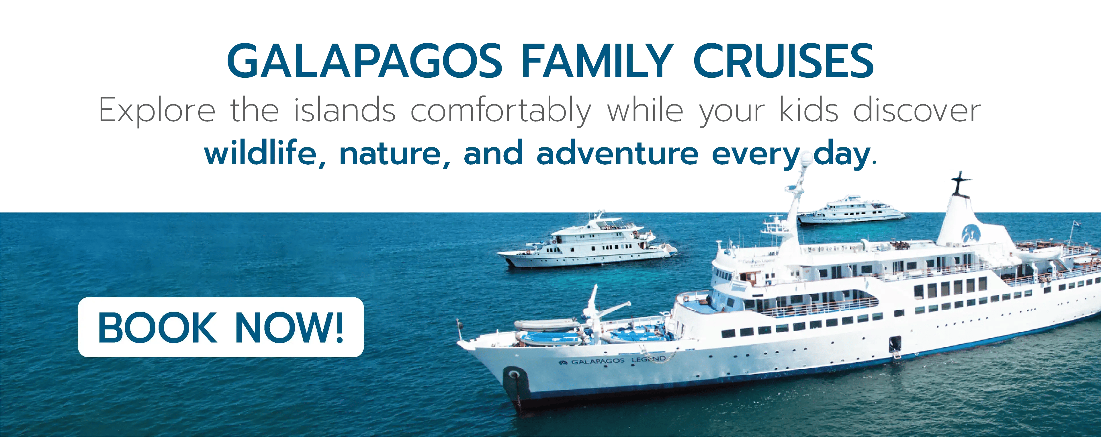 Galapagos family cruise yacht sailing between islands during a wildlife adventure with kids.
