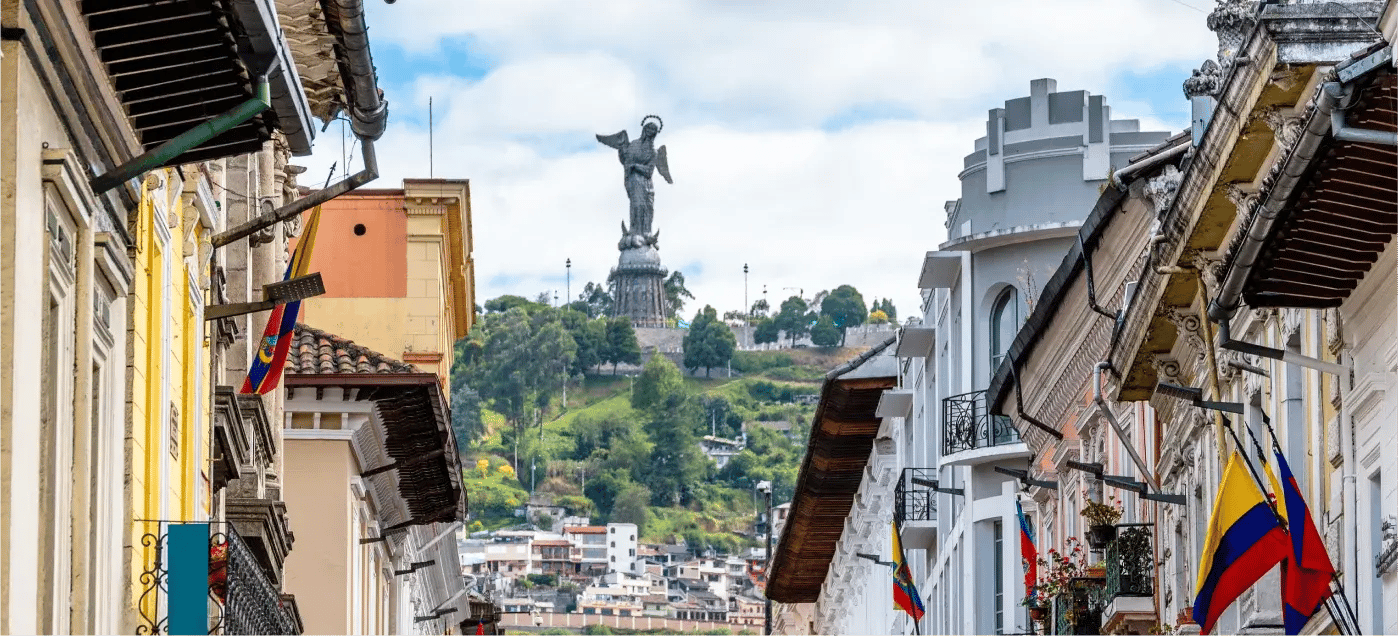 A view of the Basilica in Quito, located in the Historic Center of the city.