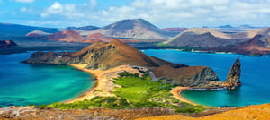 Bartolome in Galapagos Islands landscape, beautiful view of the island and sea