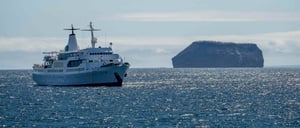 Bartolome in Galapagos Islands landscape, beautiful view of the island with Galapagos Legend