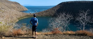 Tagus Cove - Isabela in the Galapagos Islands, landscape with tourist looking around