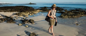 Bachas Beach - Santa Cruz in Galapagos Island beautiful white sand beach and volcanic rocks