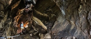Highlands - Santa Cruz in Galapagos Islands with tourist in lava tube