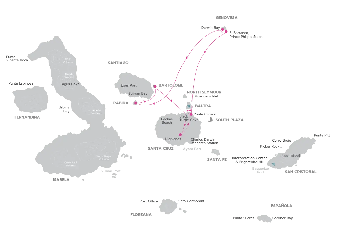 Coral Yachts Itinerary North Expedition: route map of north expedition