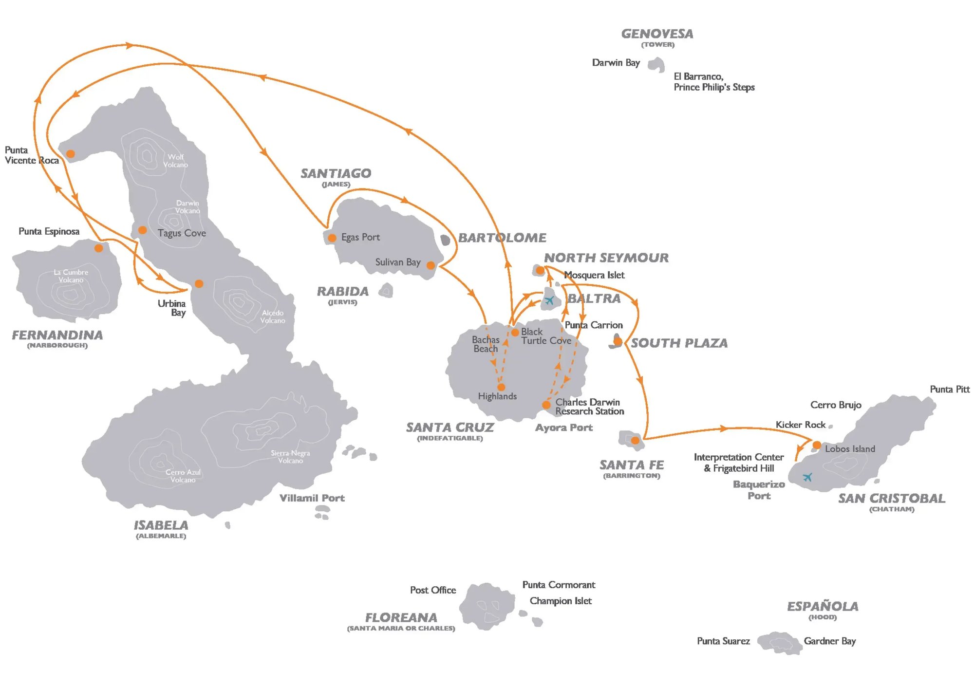 Coral Yachts Itinerary West & East Expedition: route map of west & west expedition