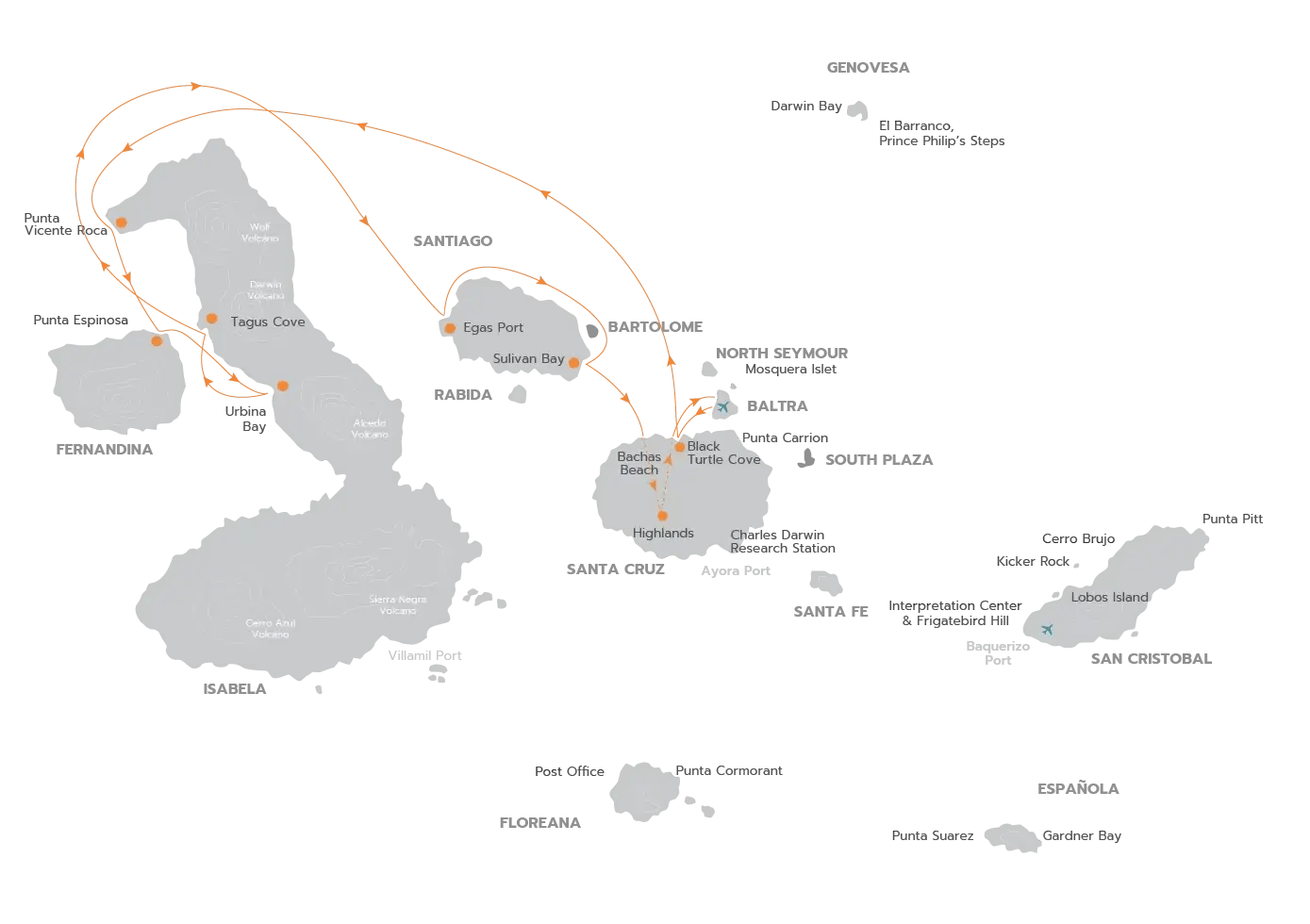 Coral Yachts Itinerary West Expedition: route map of west expedition
